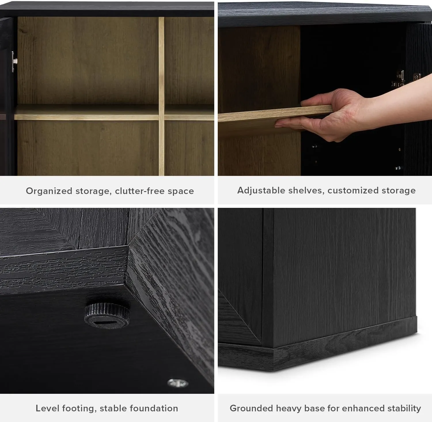 mopio Blake Storage Cabinet, Small Modular Accent Display Sideboard Buffet Cabinet with Storage, Media Console Credenza, for Kitchen, Coffee Bar, Pantry, Living Room (Black Oak Acrylic, Set of 2)