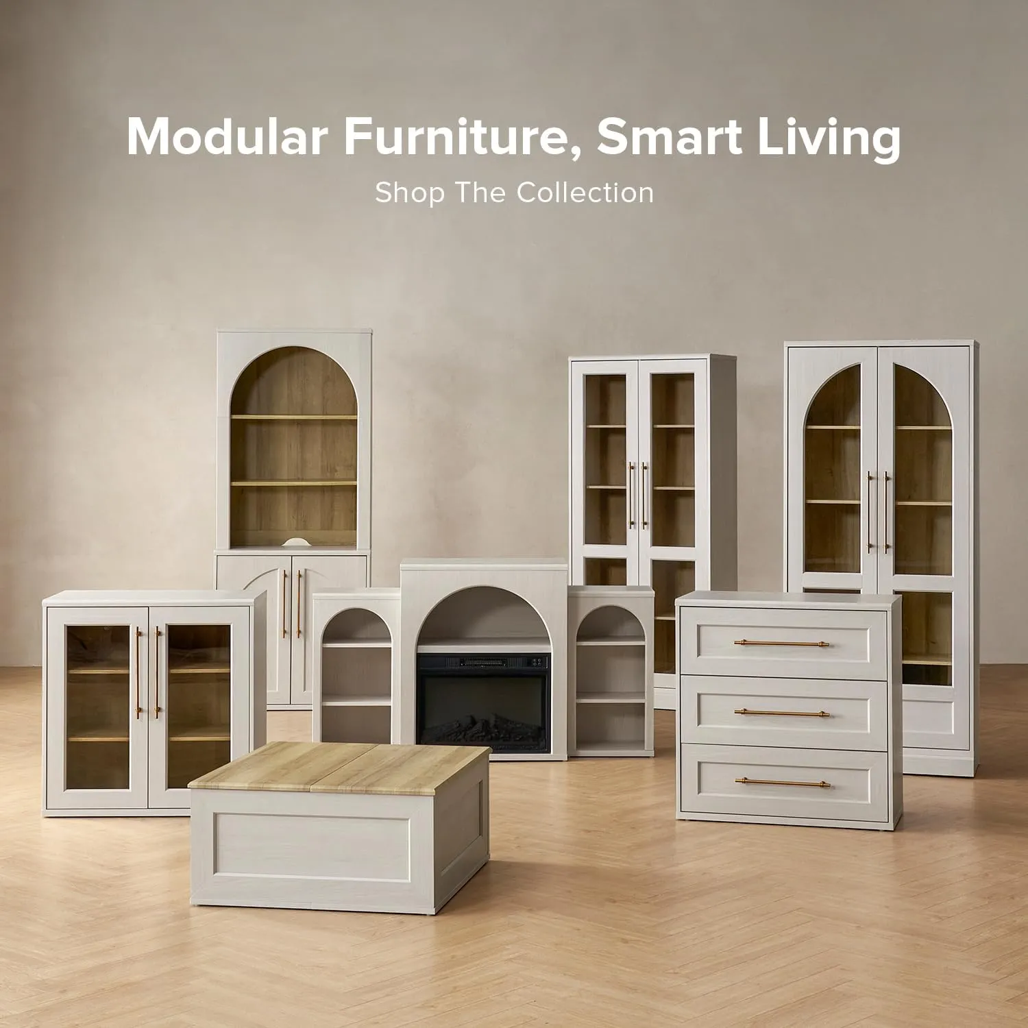 mopio Blake Storage Cabinet, Small Modular Accent Display Sideboard Buffet Cabinet with Storage, Media Console Credenza, for Kitchen, Coffee Bar, Pantry, Living Room (White Oak Acrylic, Single)