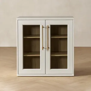 mopio Blake Storage Cabinet, Small Modular Accent Display Sideboard Buffet Cabinet with Storage, Media Console Credenza, for Kitchen, Coffee Bar, Pantry, Living Room (White Oak Acrylic, Single)