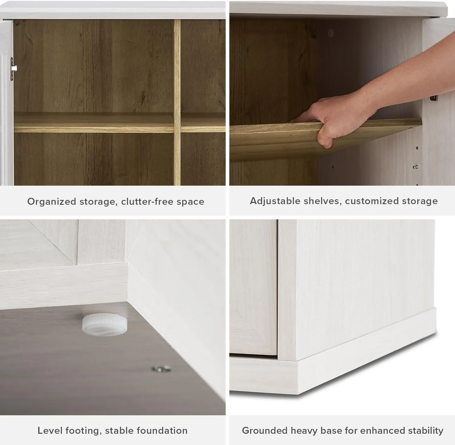 mopio Blake Storage Cabinet, Small Modular Accent Display Sideboard Buffet Cabinet with Storage, Media Console Credenza, for Kitchen, Coffee Bar, Pantry, Living Room (White Oak Acrylic, Single)