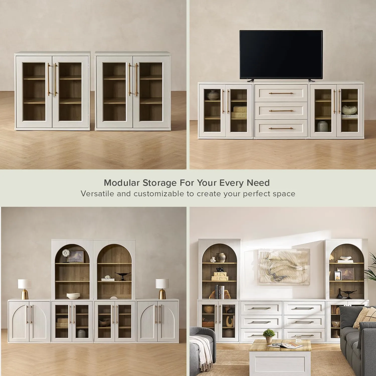 mopio Blake Storage Cabinet, Small Modular Accent Display Sideboard Buffet Cabinet with Storage, Media Console Credenza, for Kitchen, Coffee Bar, Pantry, Living Room (White Oak Acrylic, Single)