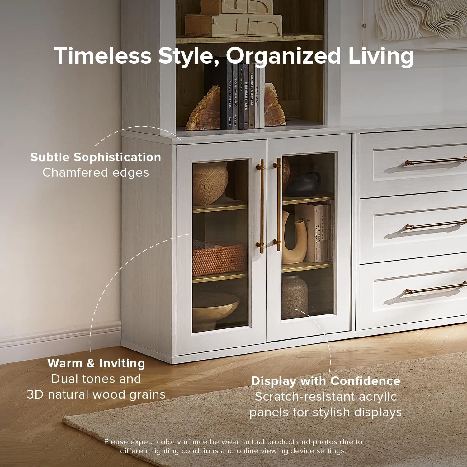 mopio Blake Storage Cabinet, Small Modular Accent Display Sideboard Buffet Cabinet with Storage, Media Console Credenza, for Kitchen, Coffee Bar, Pantry, Living Room (White Oak Acrylic, Single)