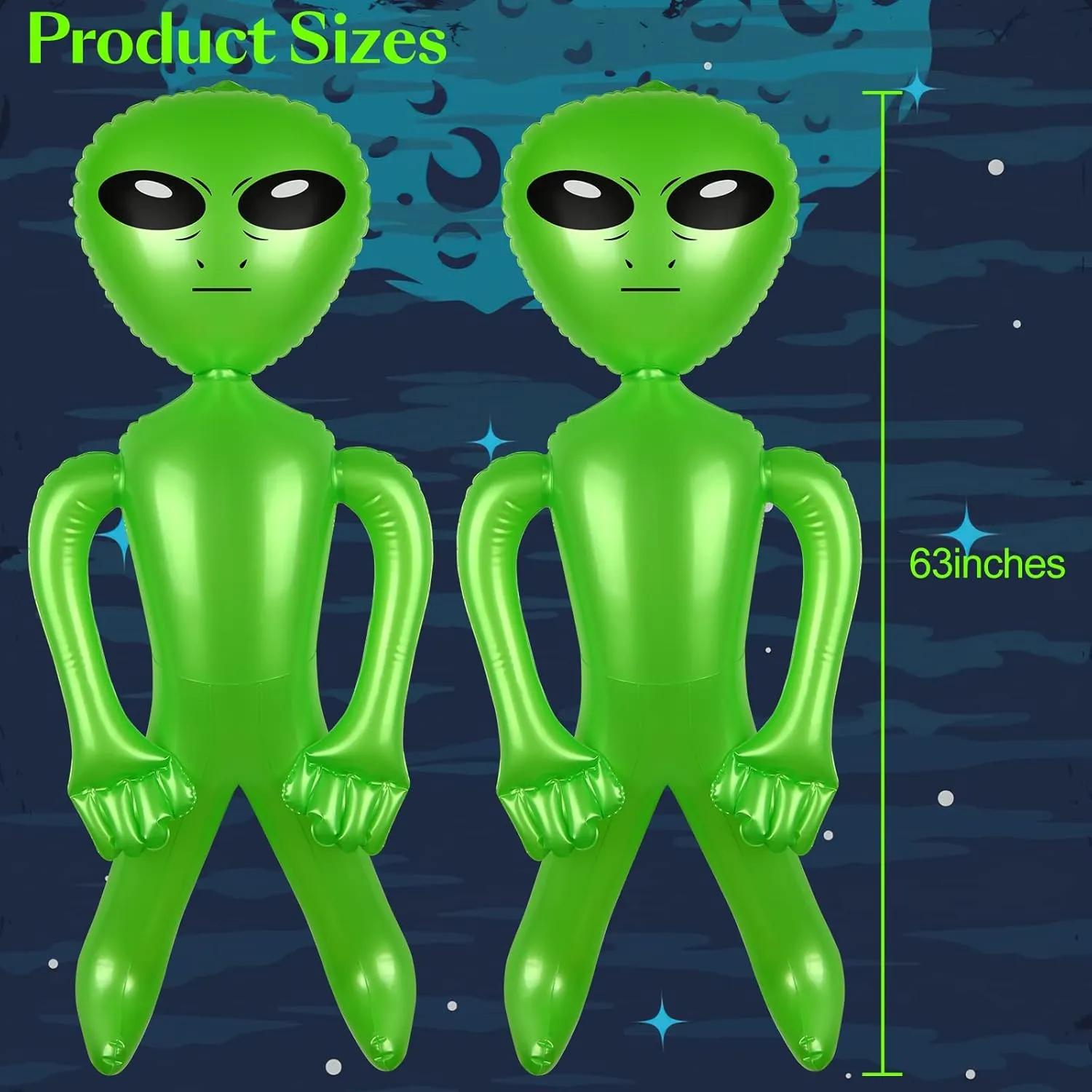 Mototo 2 Pieces Giant Inflatable Alien 63 Inch Jumbo Green Blow Up Alien Inflatable Prop Toy Indoor Outdoor for Game Prize Birthday Space Theme Party Favor Halloween Easter Christmas Yard Decoration