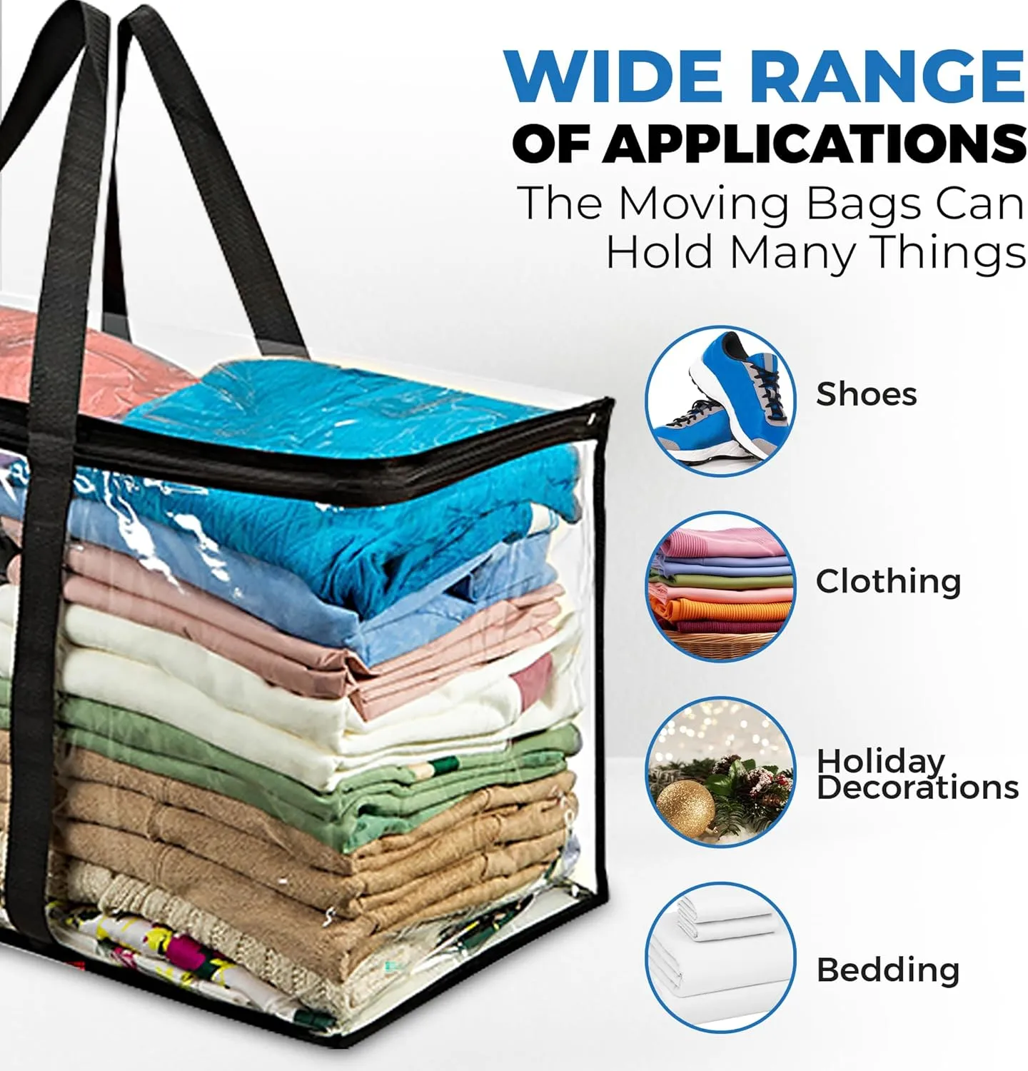 Moving Bags with Handles 25x14x12 - Large Zippered Storage Totes for Packing and Organizing, Ideal for College Students and Travel, 2 Pack
