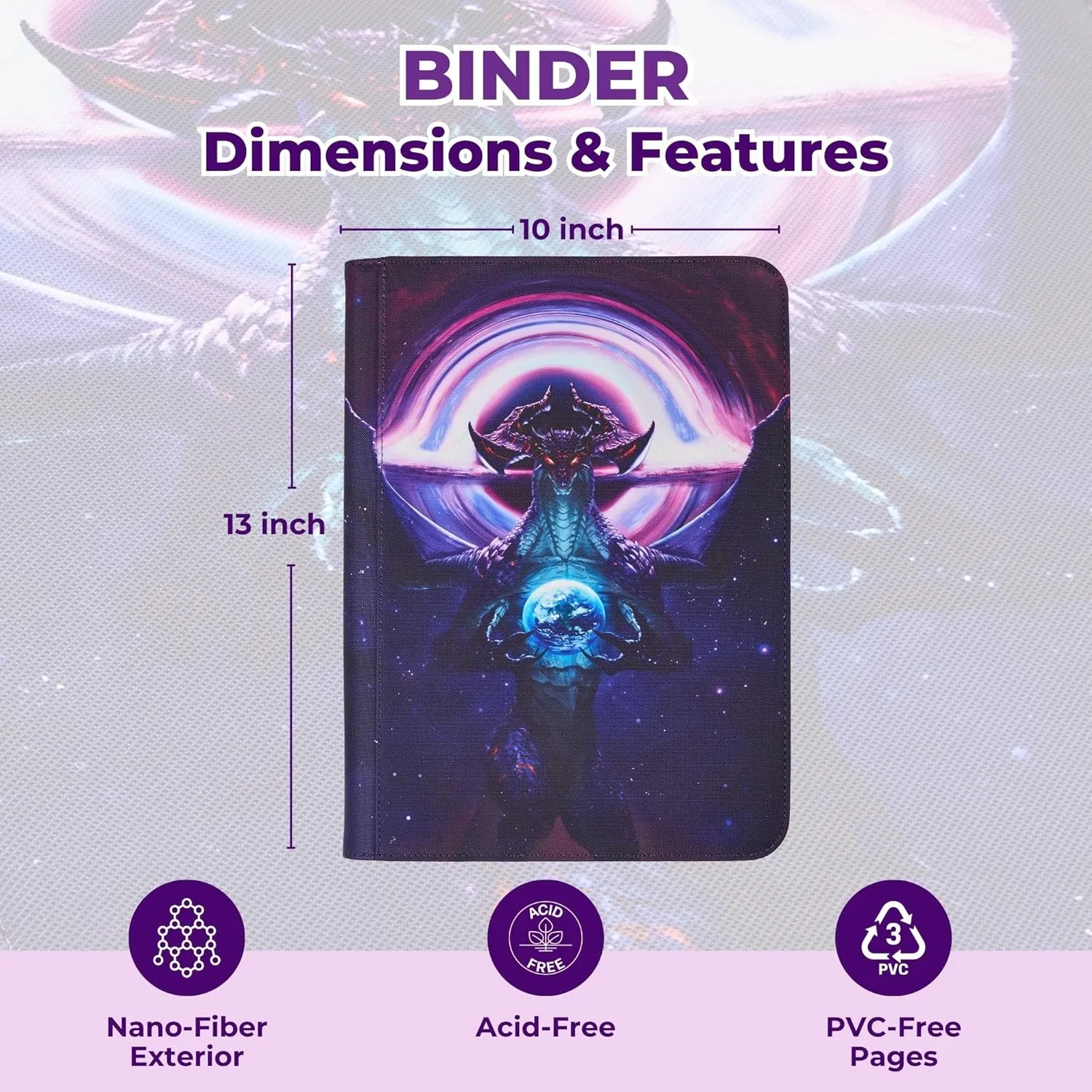 MTG Card Binder, 9-Pocket Magic Card Album, Holds 360 Cards, Leather Side -Loading Card Storage Binder, Premium Card Collector Book for TCG Players (Cosmic Genesis)