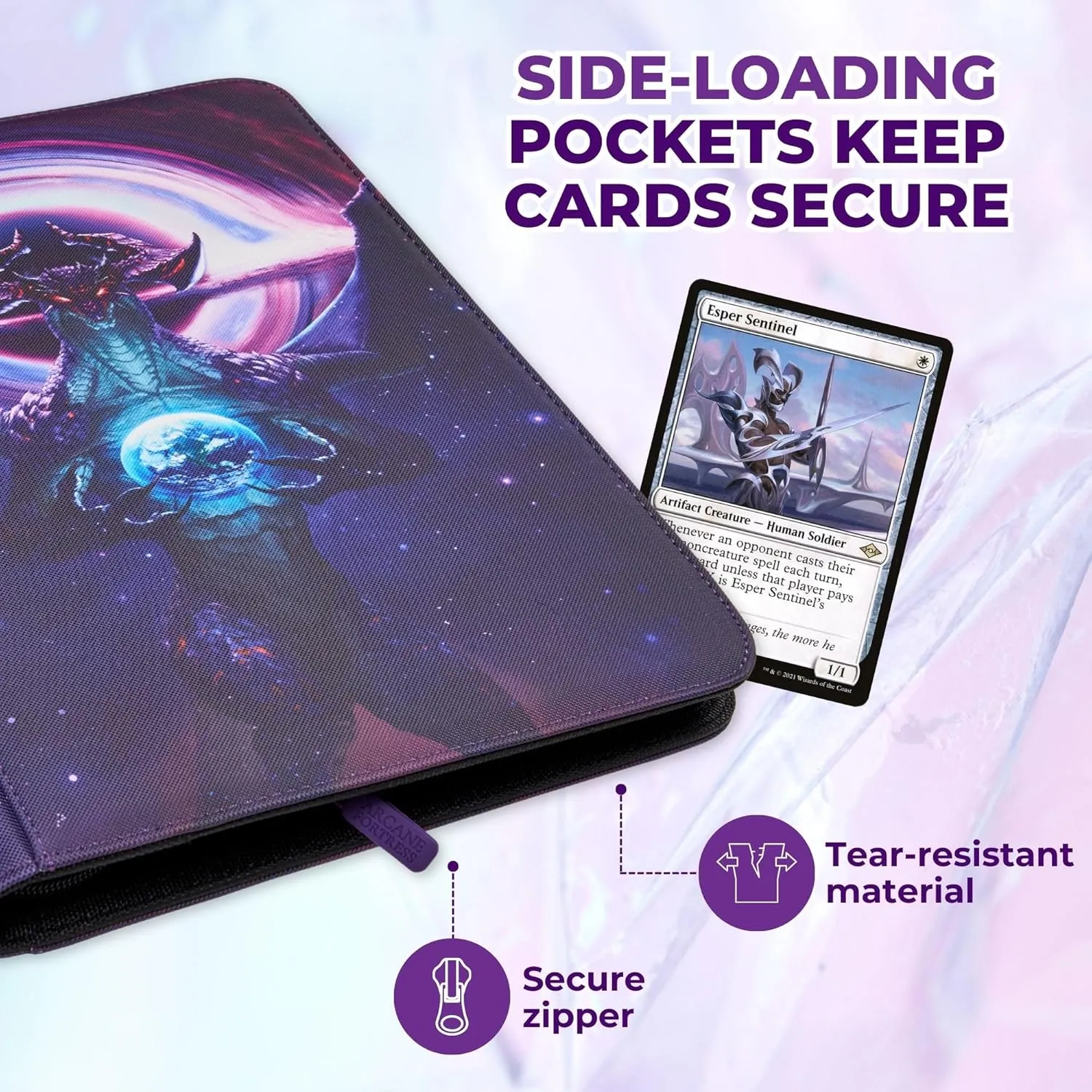 MTG Card Binder, 9-Pocket Magic Card Album, Holds 360 Cards, Leather Side -Loading Card Storage Binder, Premium Card Collector Book for TCG Players (Cosmic Genesis)