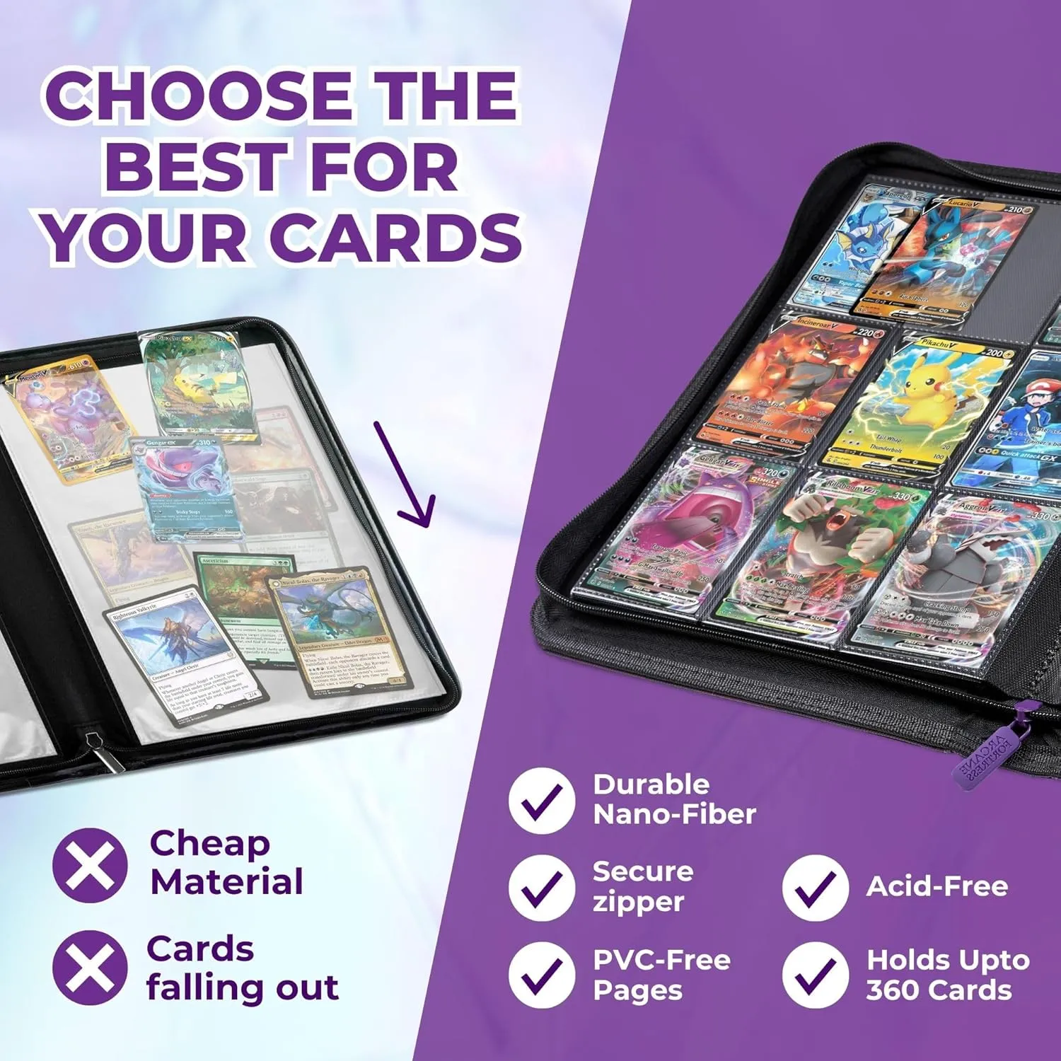 MTG Card Binder, 9-Pocket Magic Card Album, Holds 360 Cards, Leather Side -Loading Card Storage Binder, Premium Card Collector Book for TCG Players (Cosmic Genesis)