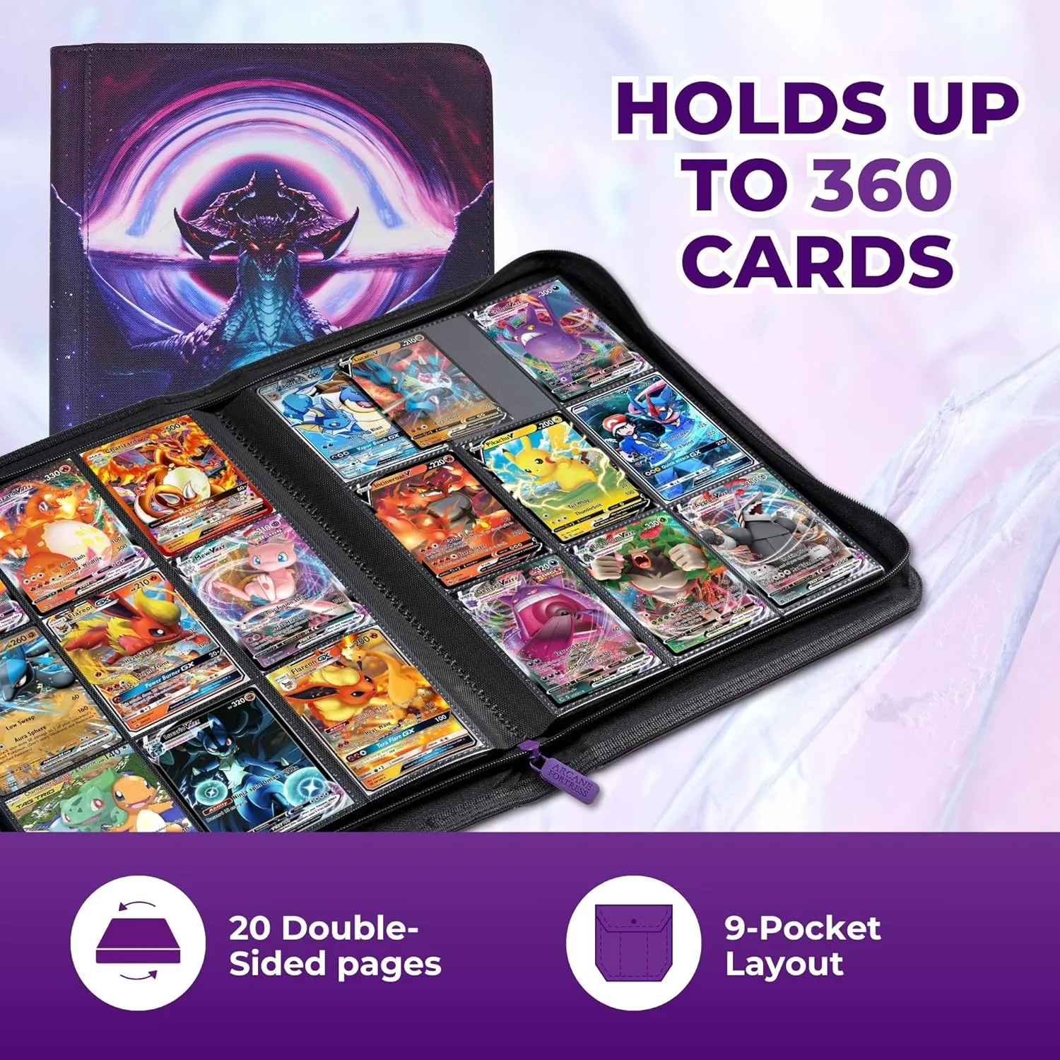 MTG Card Binder, 9-Pocket Magic Card Album, Holds 360 Cards, Leather Side -Loading Card Storage Binder, Premium Card Collector Book for TCG Players (Cosmic Genesis)