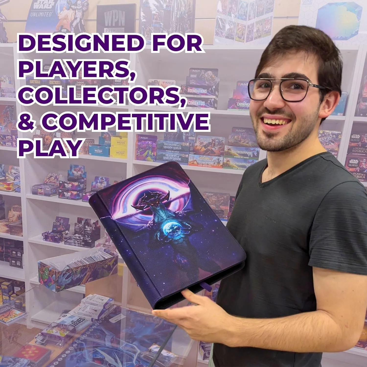 MTG Card Binder, 9-Pocket Magic Card Album, Holds 360 Cards, Leather Side -Loading Card Storage Binder, Premium Card Collector Book for TCG Players (Cosmic Genesis)