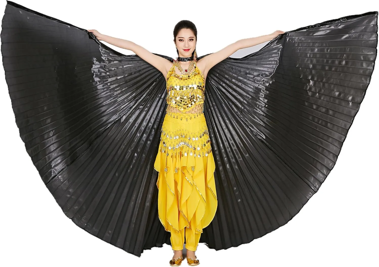 MUNAFIE Belly Dance Isis Wings with Sticks for Adult Belly Dance Costume Angel Wings for Halloween Carnival Performance