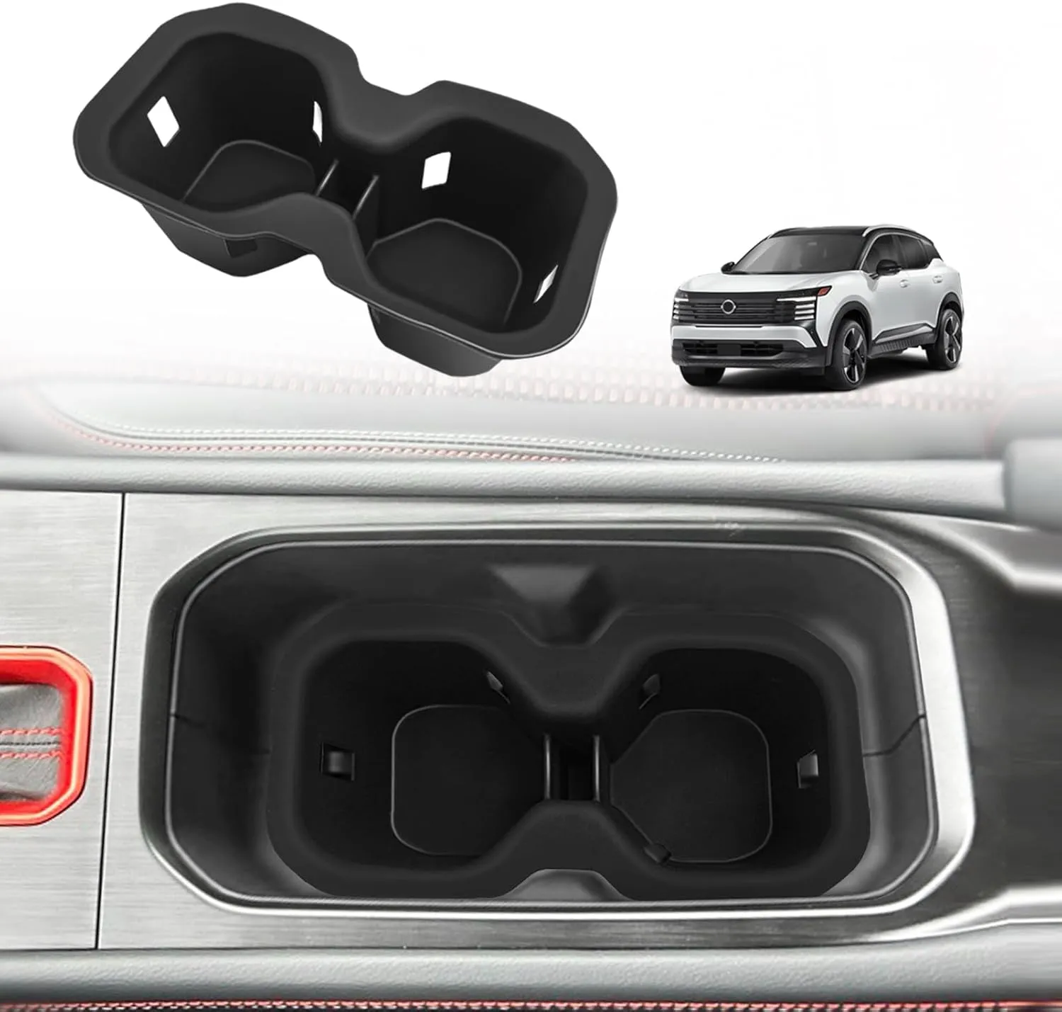 Muslogy Center Console Cup Holder Inserts Compatible with 2025 Nissan Kicks Accessories Middle Console Armrest Front Drink Stopper Non-Slip Silicone Rubber Organizer Drink Cup Holder Organizer