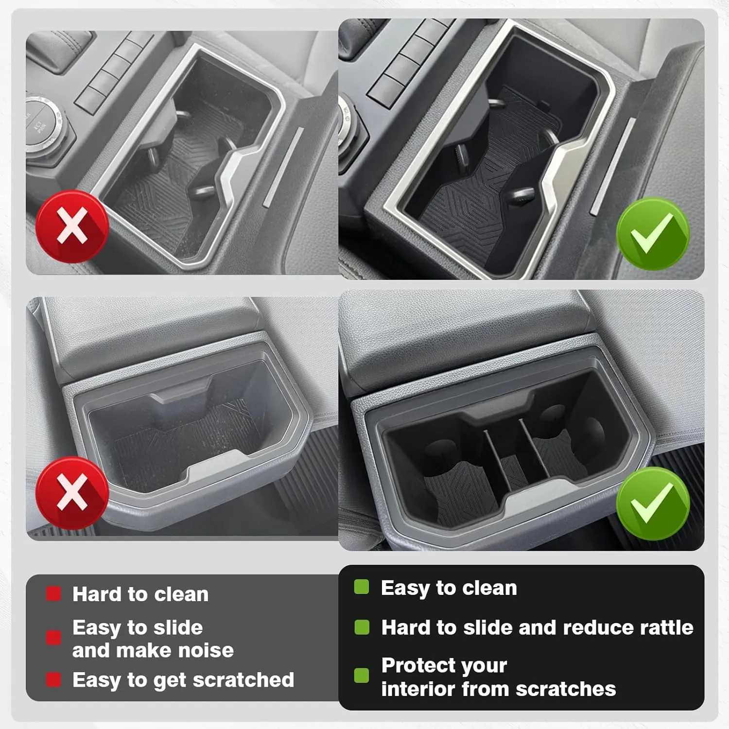 Muslogy Center Console Front&Rear Cup Holder Inserts Compatible with 2024 2025 Toyota Tacoma Accessories Middle Console and Rear Armrest CupHolder Silicone Rubber Organizer 2PCS Set