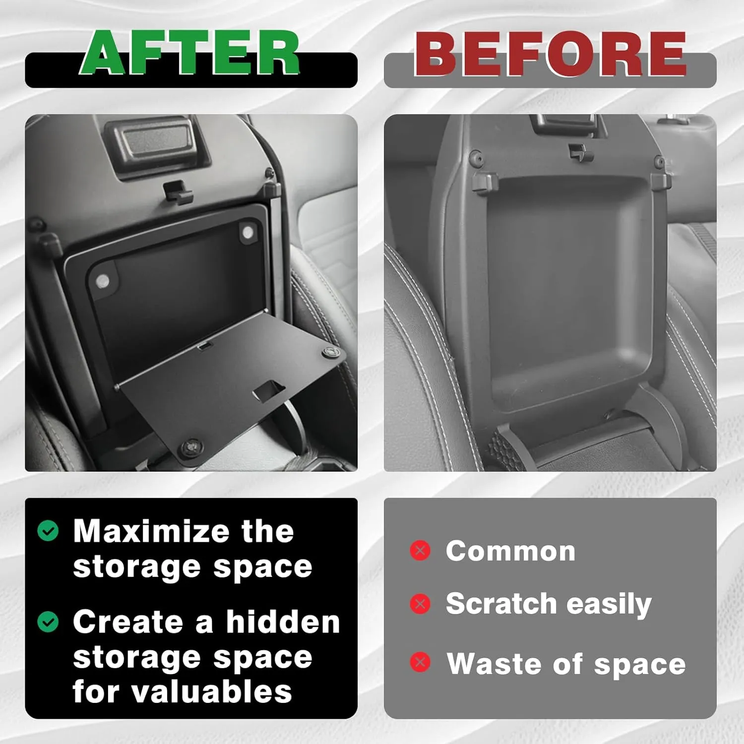 Muslogy Center Console Hidden Organizer Magnet Opening Design Compatible with Ford Ranger 2024 2025 Accessories Armrest Hidden Storage Box Insert Secret Organizer Magnetic Switch