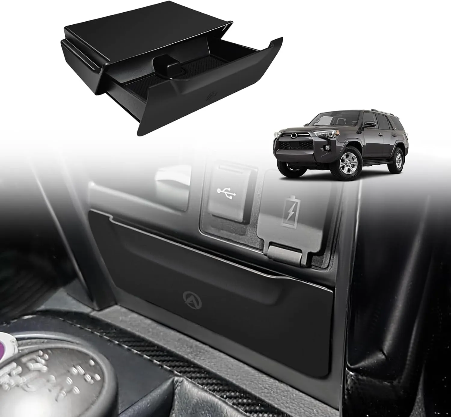Muslogy Console Storage Drawer Compatible with Toyota 4Runner 2014-2022 2023 2024 Accessories Center Console Organizer One-Touch Cubby Storage Box ABS with Anti-Slip Mat Interior Insert Organizer