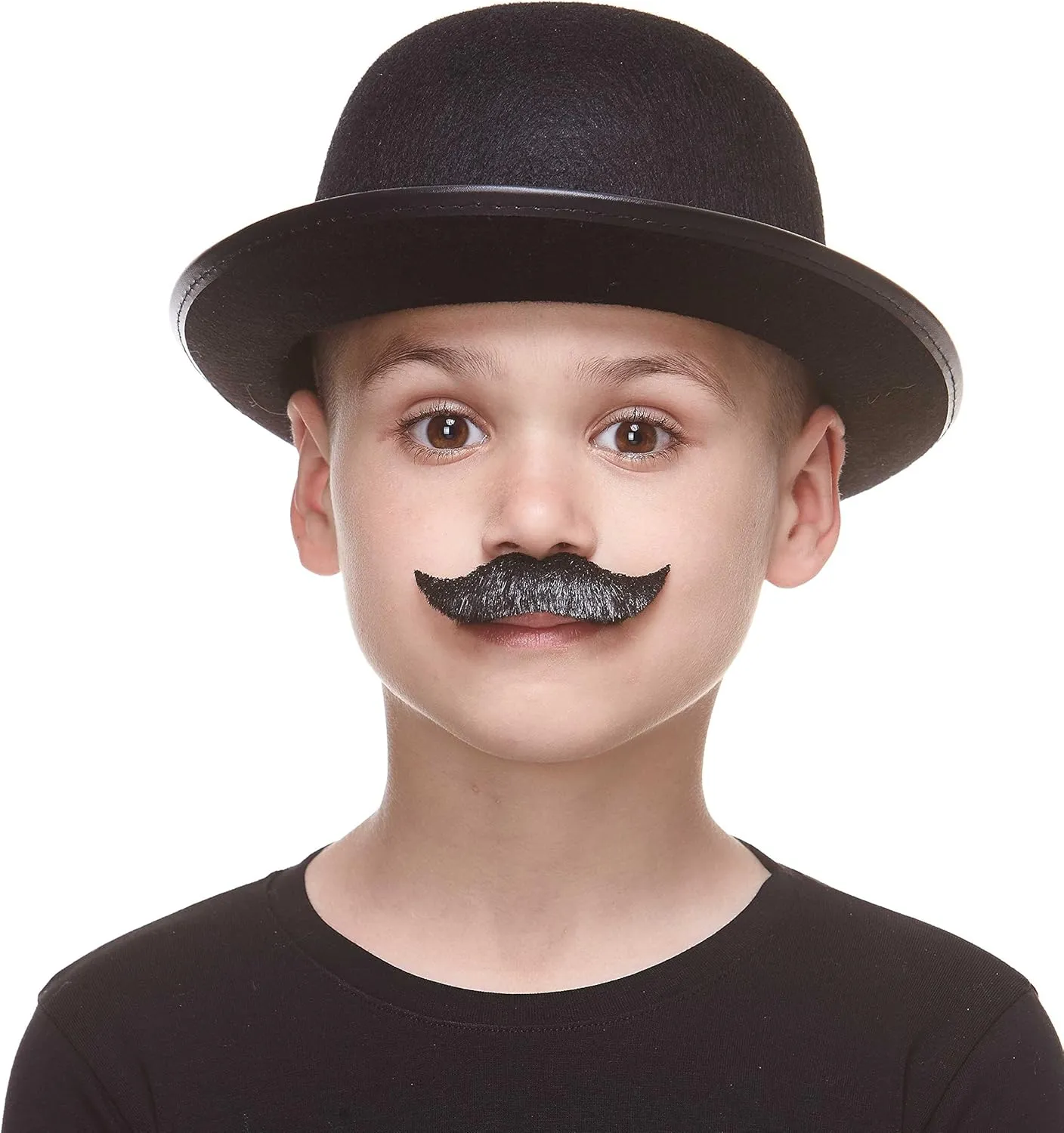 Mustaches Fake Mustache, Self Adhesive, Novelty, Small Trim Salesman False Facial Hair, Costume Accessory for Kids, Black Lustrous Color