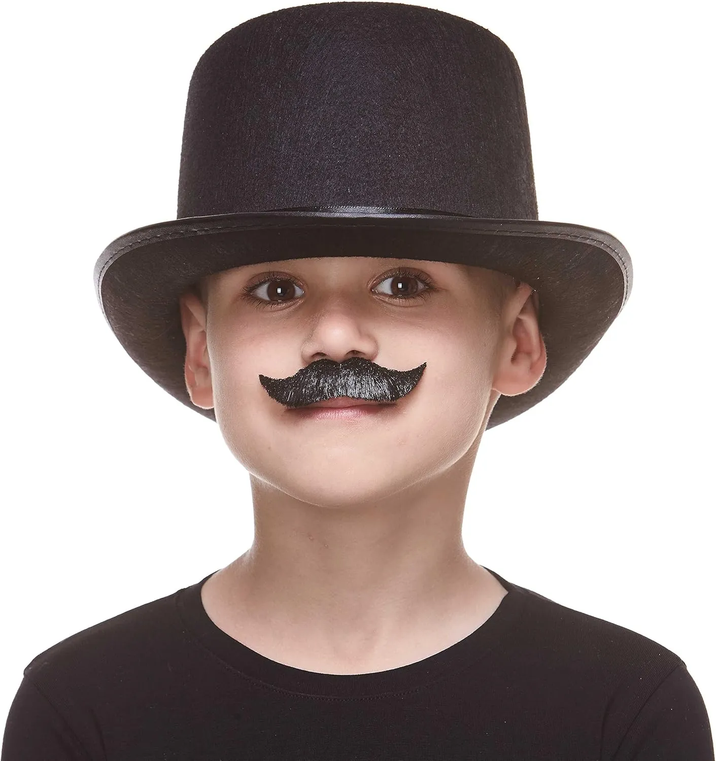 Mustaches Fake Mustache, Self Adhesive, Novelty, Small Trim Salesman False Facial Hair, Costume Accessory for Kids, Black Lustrous Color