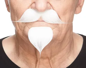 Mustaches Self Adhesive Colonel Sanders Handlebar Fake Mustache with a Goatee, Novelty, False Facial Hair, Costume Accessory for Adults, White Color
