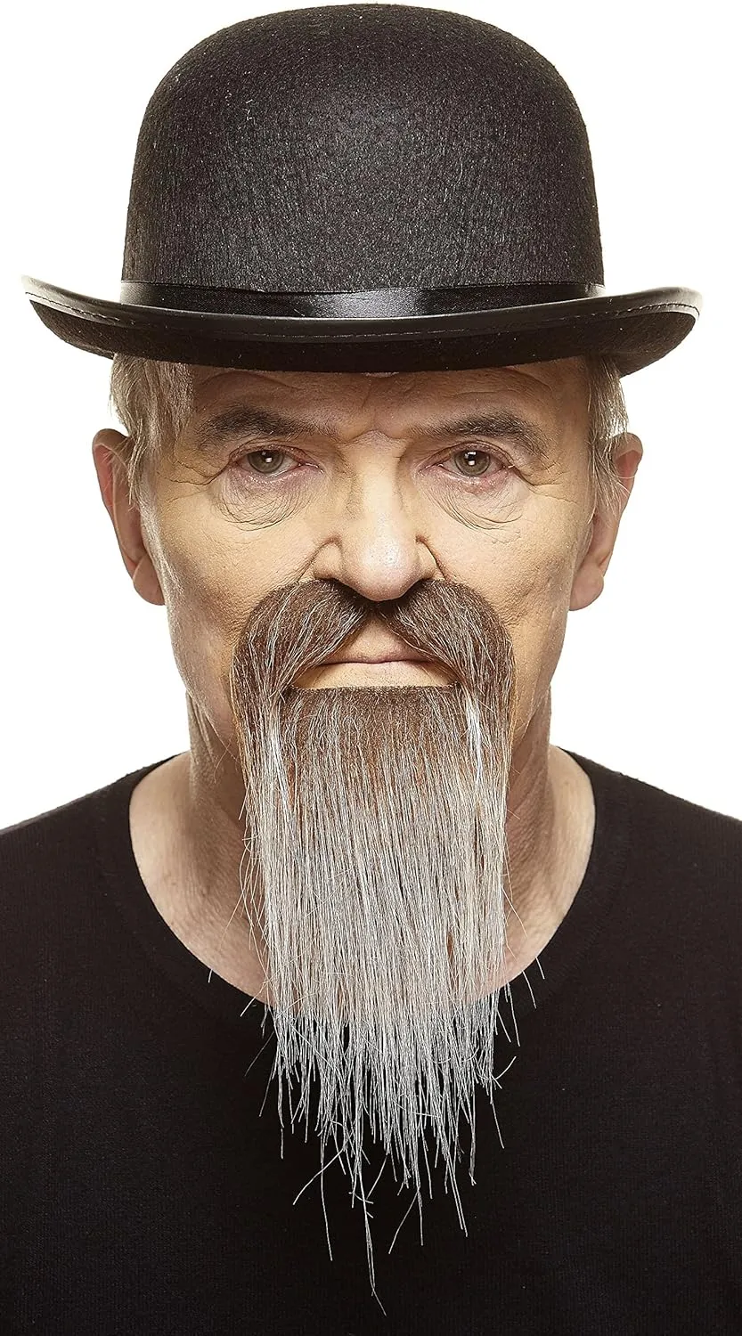 Mustaches Self Adhesive Ducktail Fake Beard, Novelty, False Facial Hair, Costume Accessory for Adults, Brown and Gray Color