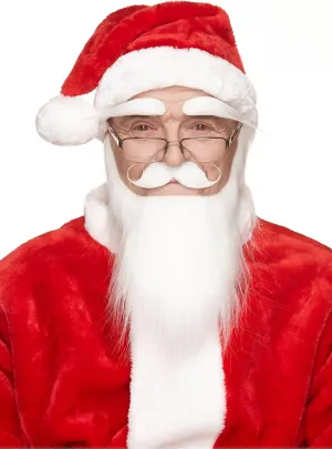 Mustaches Self Adhesive Fake Mustache Beard and Eyebrows, Novelty, Santa Claus False Facial Hair, Saint Nicholas, Costume Accessory for Adults, White Color