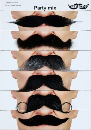 Mustaches Self Adhesive Fake Mustache Mix, Novelty, False Facial Hair Value Pack (6pcs.)