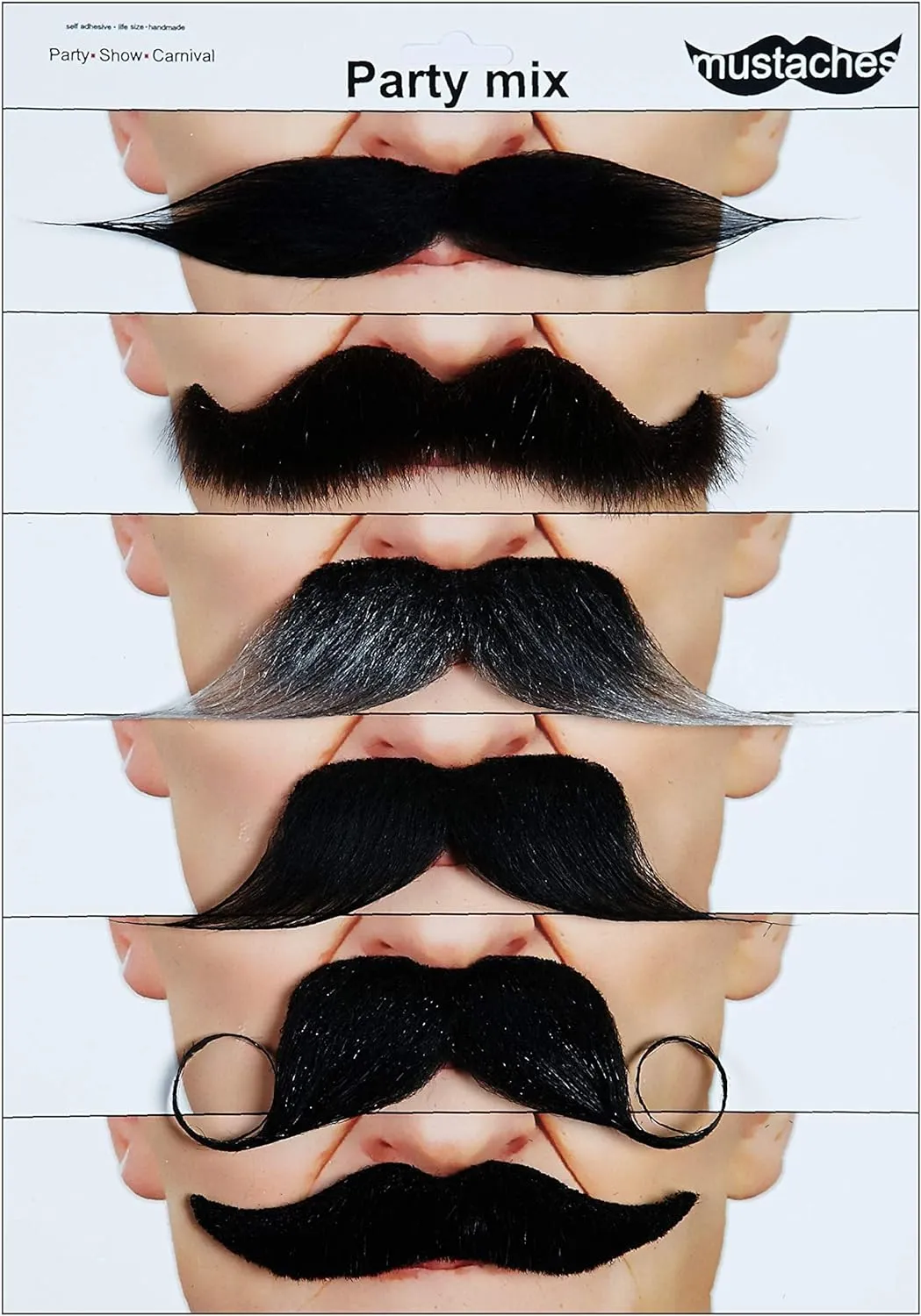 Mustaches Self Adhesive Fake Mustache Mix, Novelty, False Facial Hair Value Pack (6pcs.)