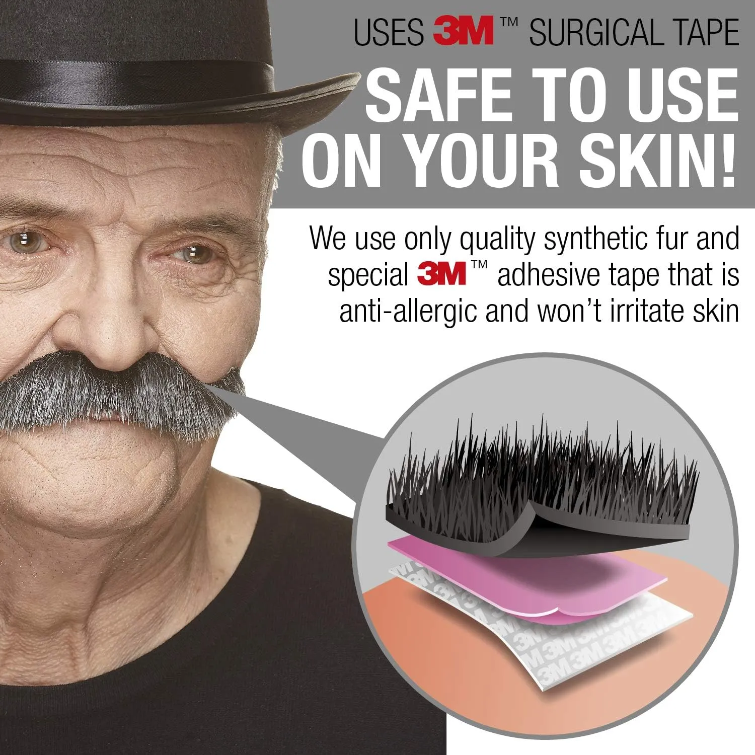 Mustaches Self Adhesive Fake Mustache, Novelty, Rocking Grandpa's False Facial Hair, Costume Accessory for Adults, Salt and Pepper Color