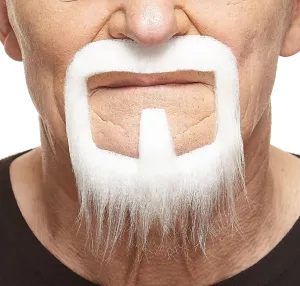 Mustaches Self Adhesive, Novelty, Long Van Dyke Fake Beard, False Facial Hair, Costume Accessory for Adults, White Color