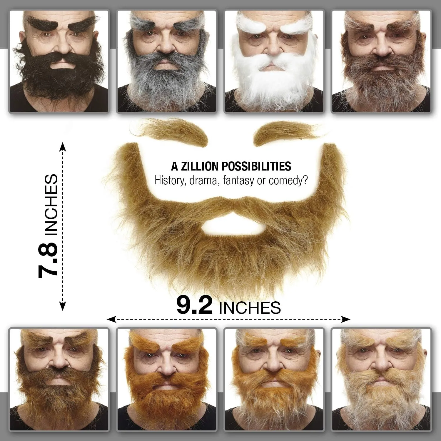 Mustaches Self Adhesive, Novelty, Realistic, Traper Fake Beard Fake Mustache and Fake Eyebrows, Blond Color