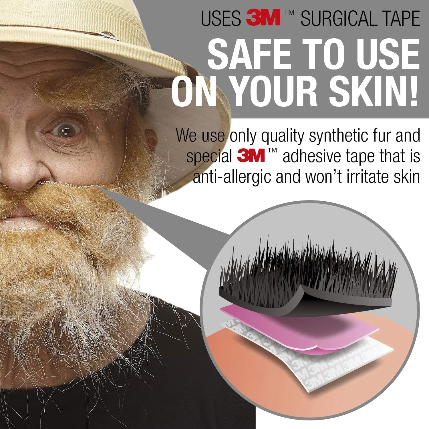 Mustaches Self Adhesive, Novelty, Realistic, Traper Fake Beard Fake Mustache and Fake Eyebrows, Blond Color