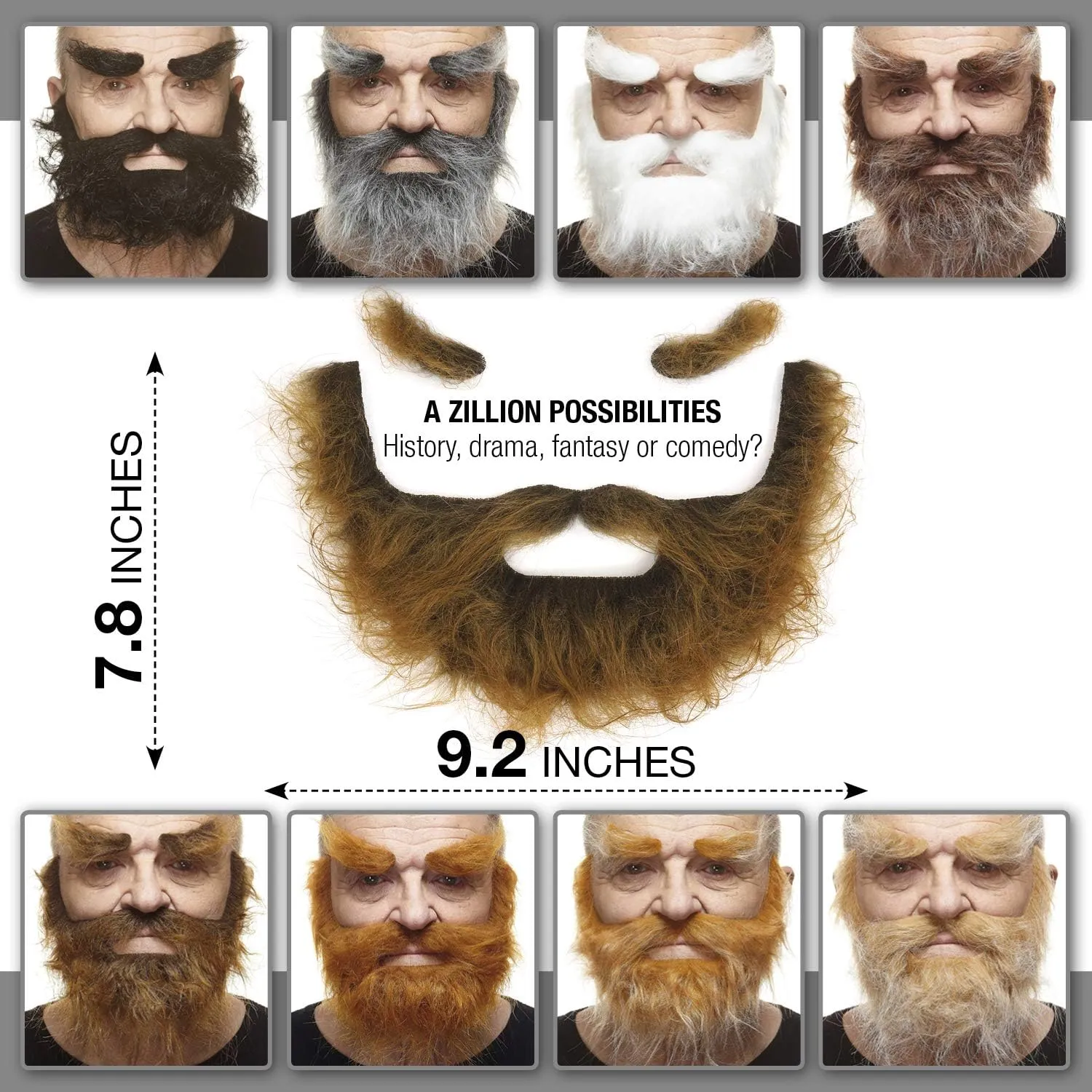 Mustaches Self Adhesive, Novelty, Realistic, Traper Fake Beard Fake Mustache and Fake Eyebrows, Brown Color