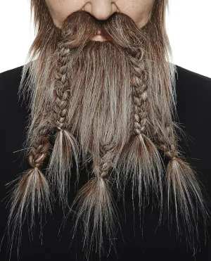 Mustaches Self Adhesive, Novelty, Viking Dwarf Fake Beard, False Facial Hair, Costume Accessory for Adults, Brown with Gray Color