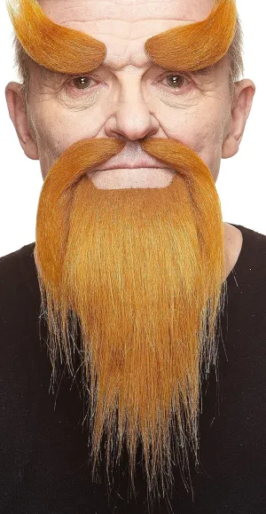 Mustaches Self Adhesive Shaolin Monk Fake Mustache Beard and Eyebrowns, Novelty, False Facial Hair, Costume Accessory for Adults, Ginger Color