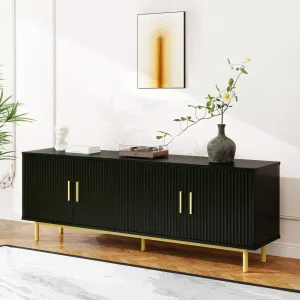 MUUEGM 70" Fluted tv Stand with Storage for Living Room, Entertainment Center Modern TV Stand for TV Up to 80 Inch, Television Media Console Table with Fluted Door and Adjustable Shelf, Glossy Black