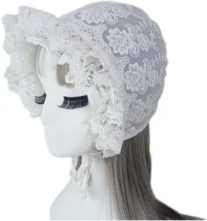MYAYD Women's Old school Retro Lolita Lace Court hat Breathable bb hat Prop Nightcap headwear