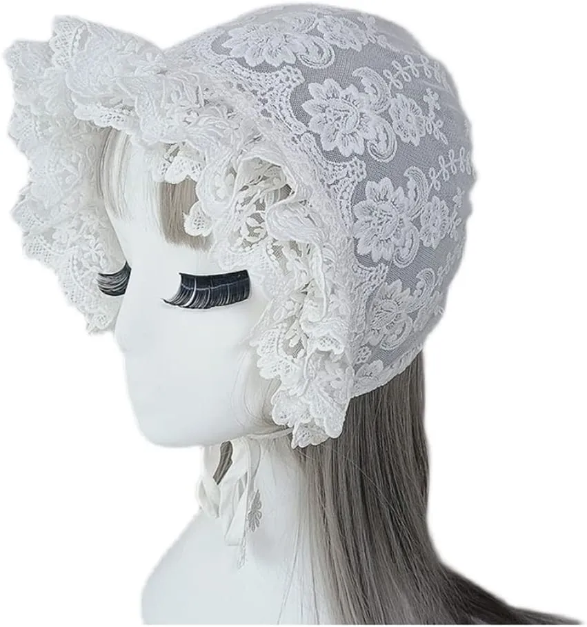 MYAYD Women's Old school Retro Lolita Lace Court hat Breathable bb hat Prop Nightcap headwear