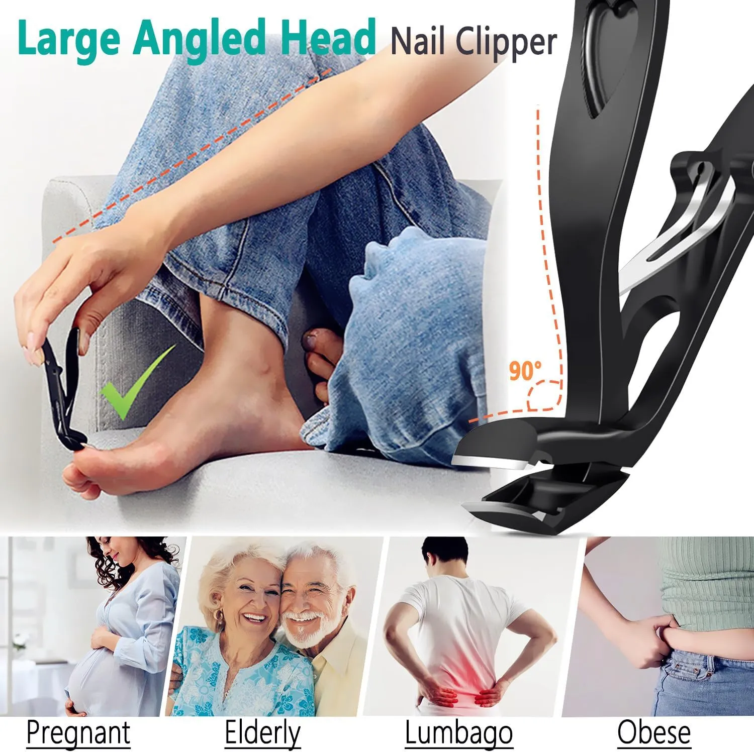 Nail Clippers for Thick Nails, Extra Sharp Ergonomic Wide Jaw Angled Toenail Clippers Fingernail Clippers for Women Men Seniors Nail Cutters Trimmers Set with Nail File Gift Case - Purple