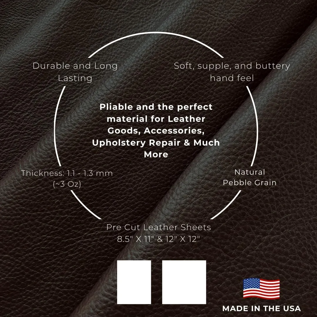 Natural Grain Cow Leathers: 12'' x 12'' Pre-Cut Leather Pieces (Olive, 1 Piece)