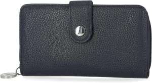 Nautica Be Shore Zip Around Wallet for Women RFID Vegan Leather Clutch, Bifold Organizer with Phone Holder, Card Slots, and Checkbook Pocket, Indigo