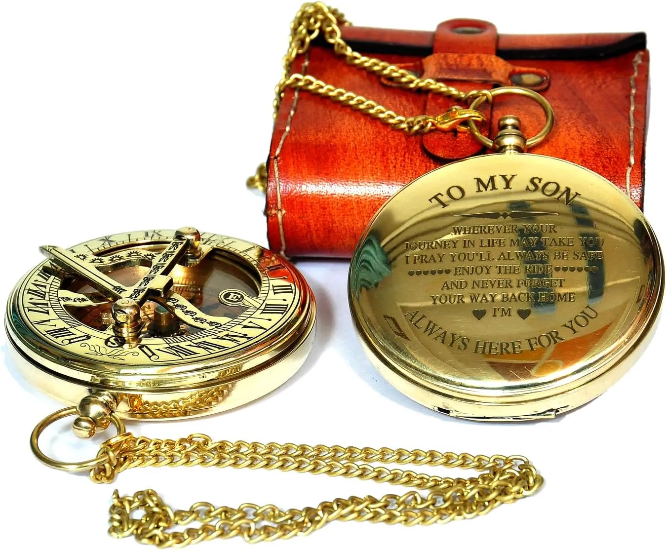 Nautical Brass Working Unique Sundial Compass with Leather Case Maritime Vintage Magnetic Pocket Compass Christmas, New Year, Mom, Dad, Anniversary, Birthday Gift (2 inch)