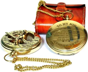 Nautical Brass Working Unique Sundial Compass with Leather Case Maritime Vintage Magnetic Pocket Compass Christmas, New Year, Mom, Dad, Anniversary, Birthday Gift (2 inch)
