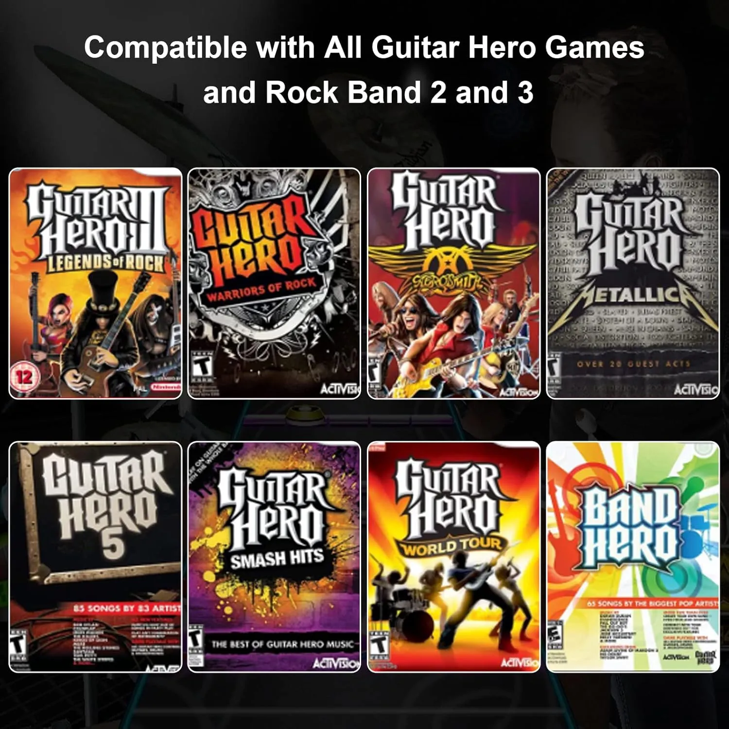 NBCP Wireless Guitar for Wii Guitar Hero, Clone Hero and Rock Band Games (Excluding Rock Band 1)