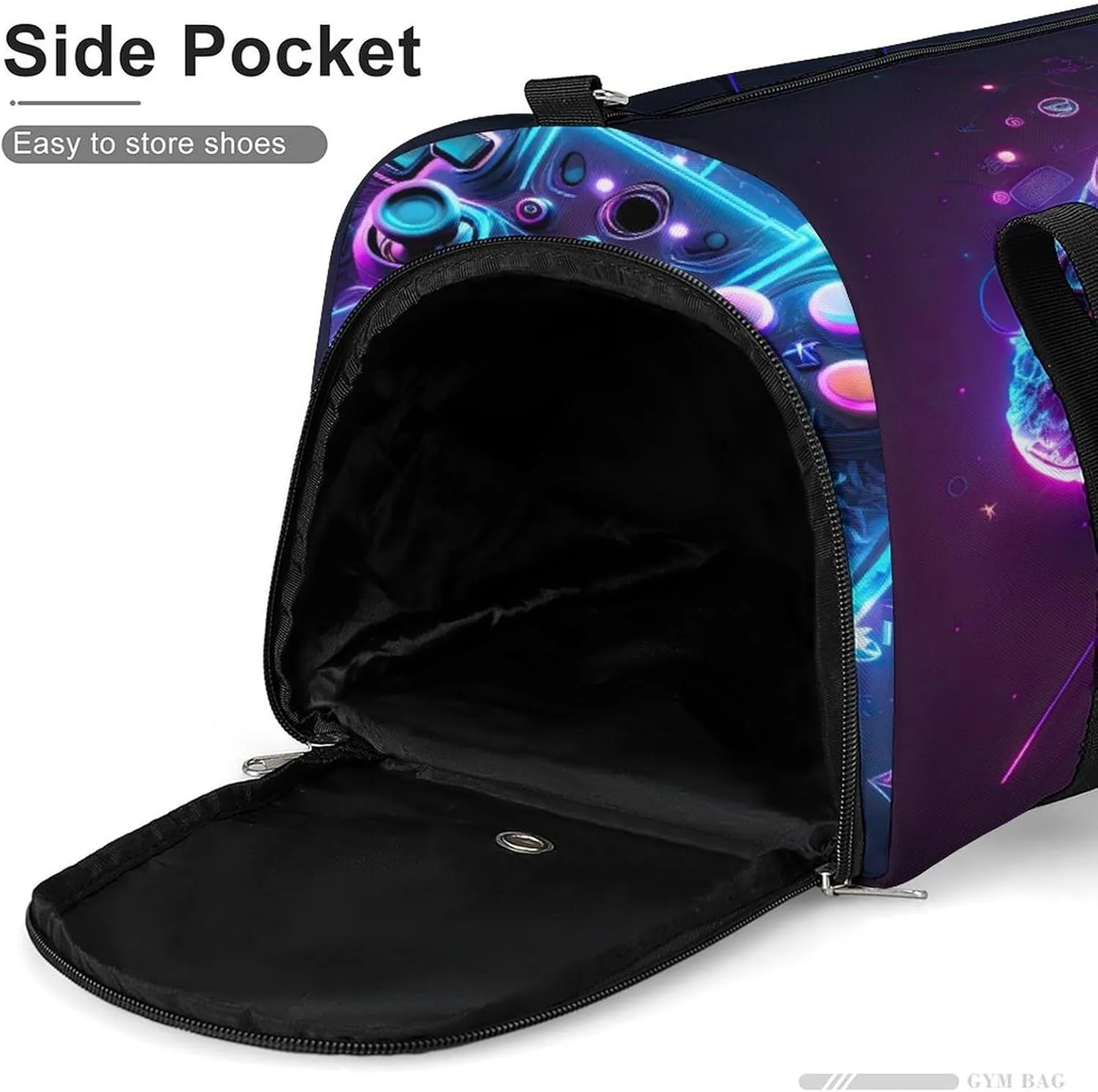 Neon Lights Game Controller Gym Duffel Bag for Boys Girls with Shoe Compartment Travel