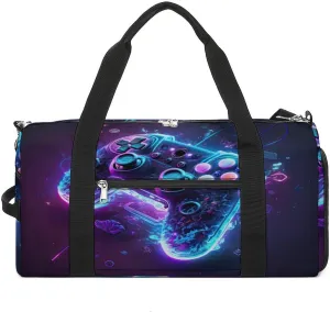 Neon Lights Game Controller Gym Duffel Bag for Boys Girls with Shoe Compartment Travel