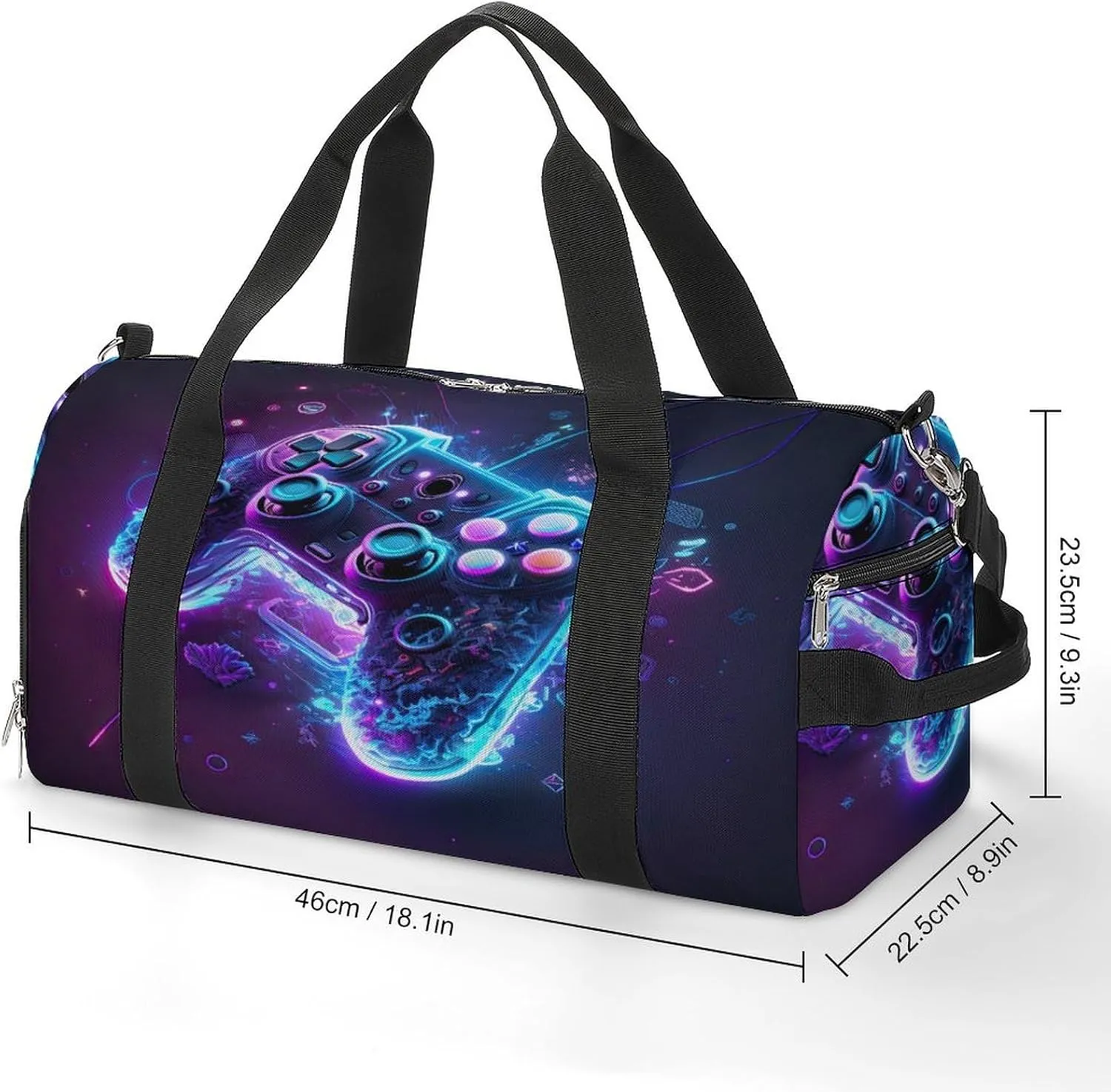 Neon Lights Game Controller Gym Duffel Bag for Boys Girls with Shoe Compartment Travel