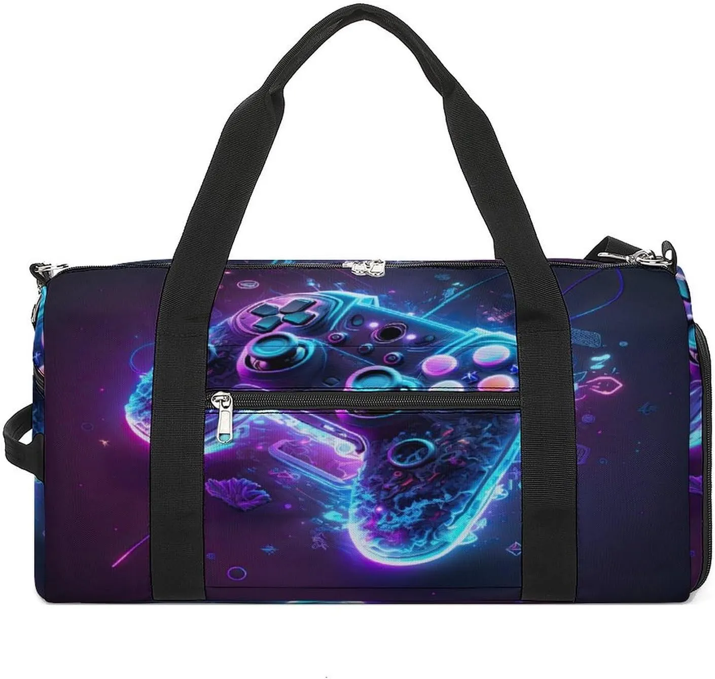 Neon Lights Game Controller Gym Duffel Bag for Boys Girls with Shoe Compartment Travel