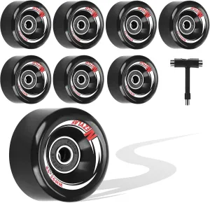 Nezylaf 8 Pack 32 x 58, 82A Quad Roller Skate Wheels with Bearing Installed and 2 Toe Stoppers for Double Row Skating,Replacment Accessories Suitable for Outdoor or Indoor