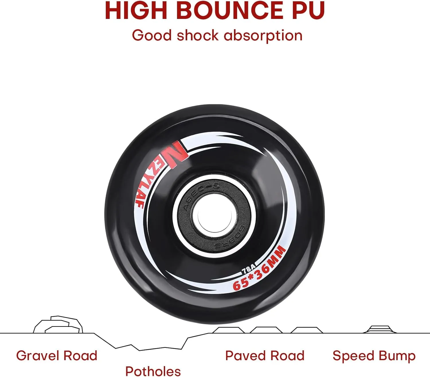 Nezylaf 8 Pack 32 x 58, 82A Quad Roller Skate Wheels with Bearing Installed and 2 Toe Stoppers for Double Row Skating,Replacment Accessories Suitable for Outdoor or Indoor