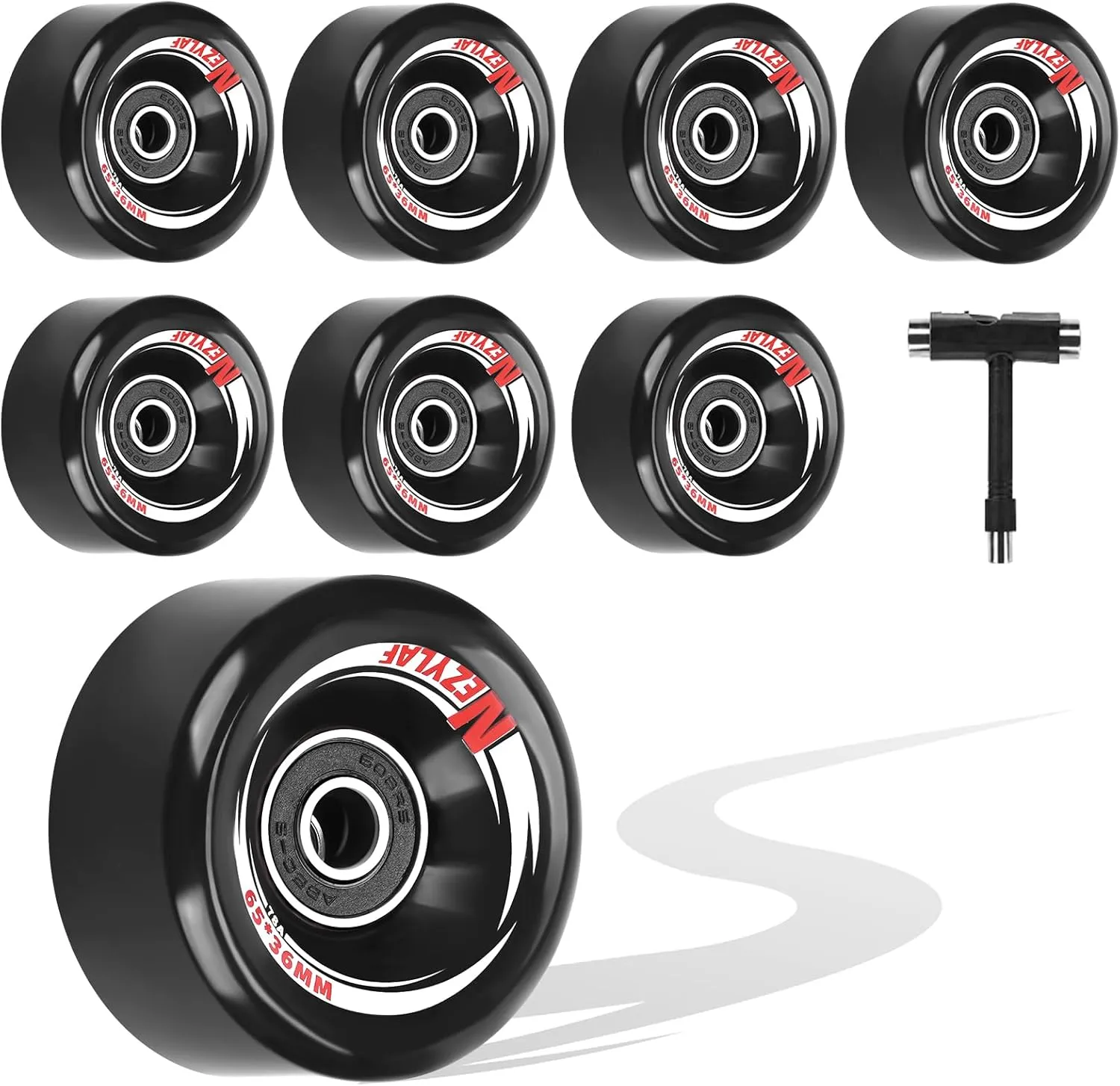 Nezylaf 8 Pack 32 x 58, 82A Quad Roller Skate Wheels with Bearing Installed and 2 Toe Stoppers for Double Row Skating,Replacment Accessories Suitable for Outdoor or Indoor