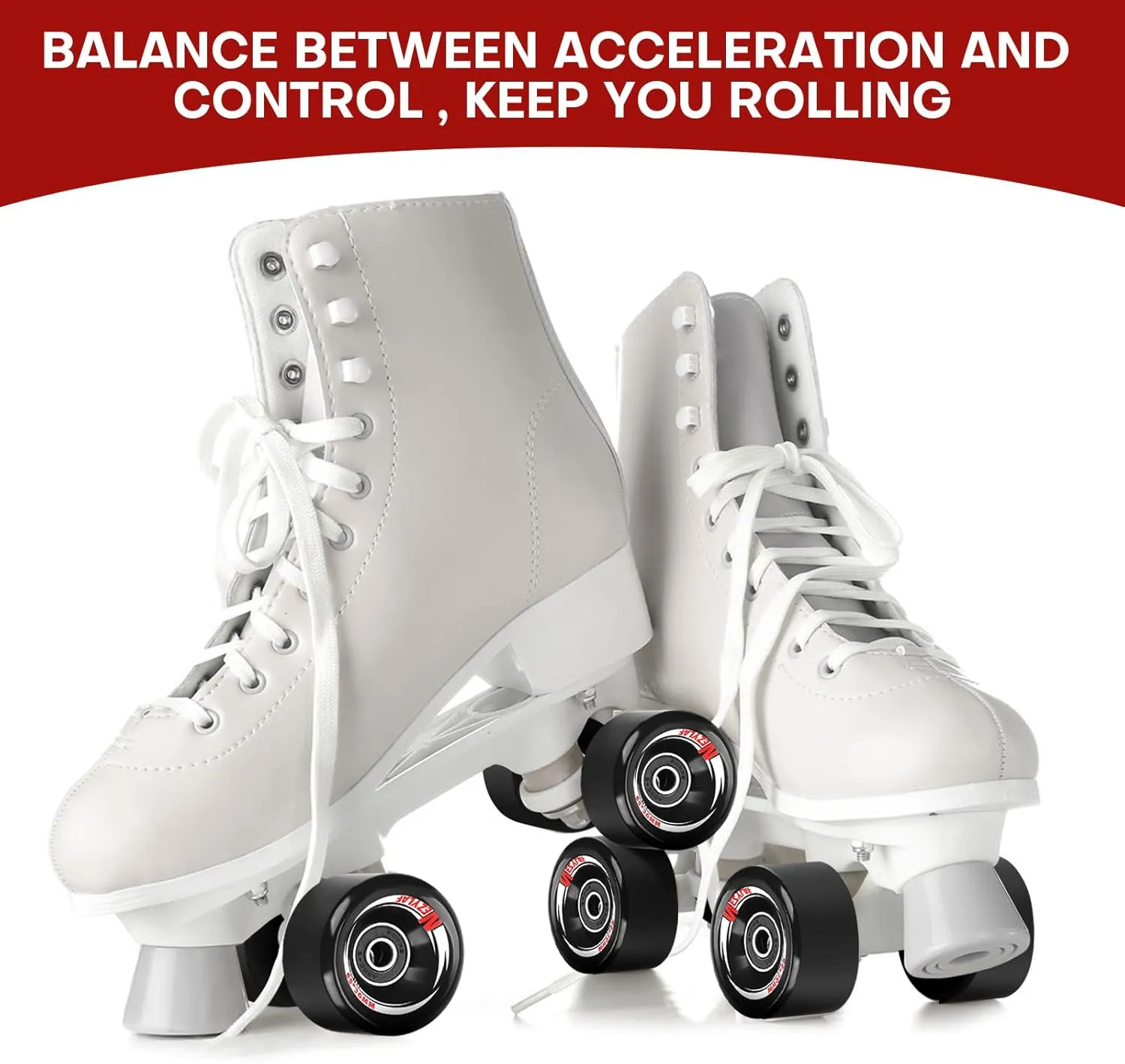 Nezylaf 8 Pack 32 x 58, 82A Quad Roller Skate Wheels with Bearing Installed and 2 Toe Stoppers for Double Row Skating,Replacment Accessories Suitable for Outdoor or Indoor