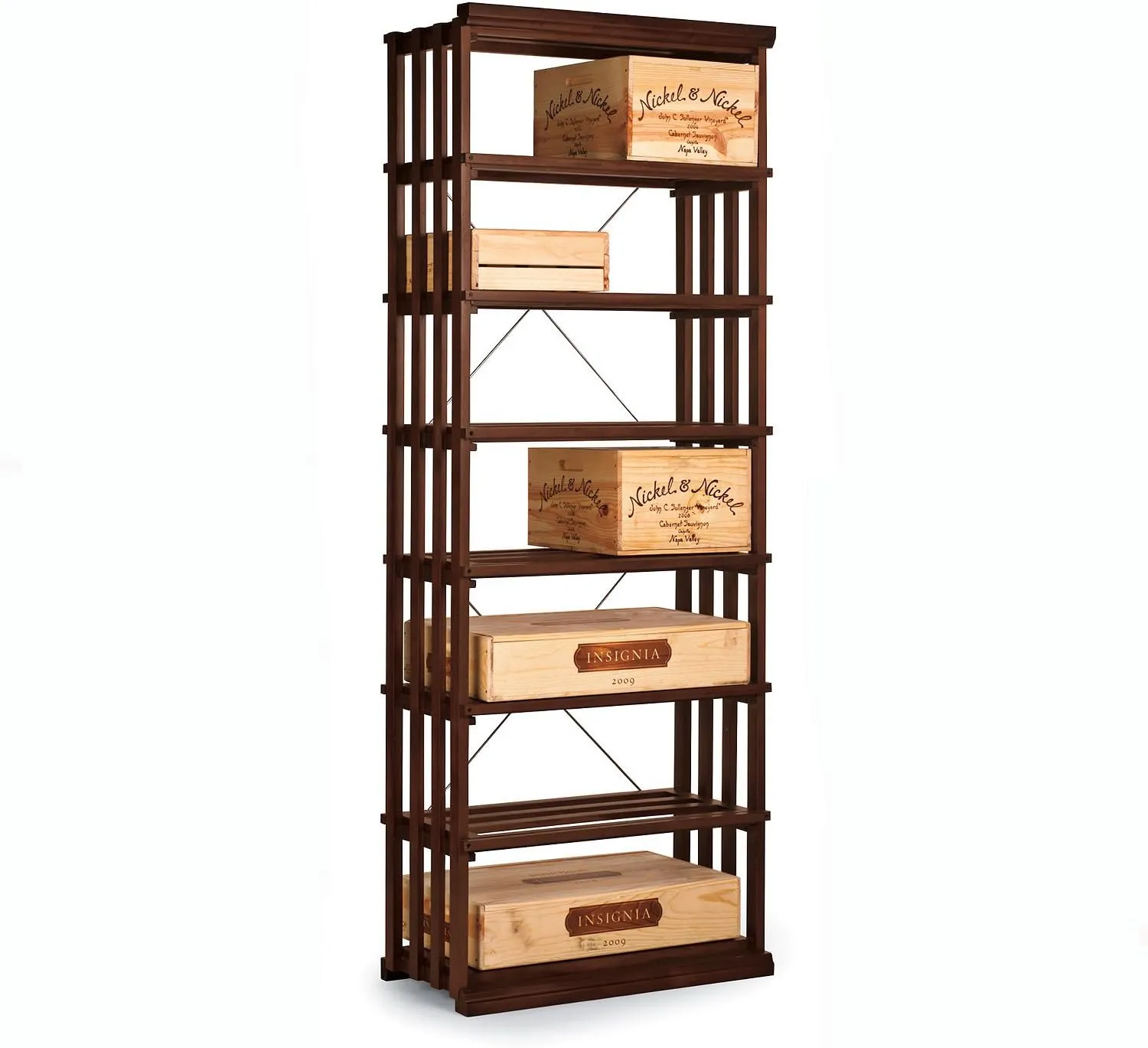 N'FINITY – 84 Bottle Wine Rack Kit- Rectangular Bin - Dark Walnut Stain – Freestanding Wine Shelf – Modern Wine Storage